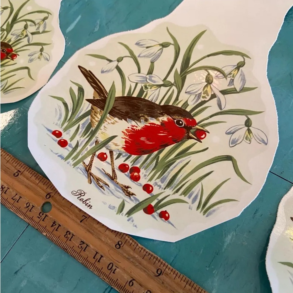 Vintage ceramic decals transfers water slide red Robin bird - Picture 3 of 8